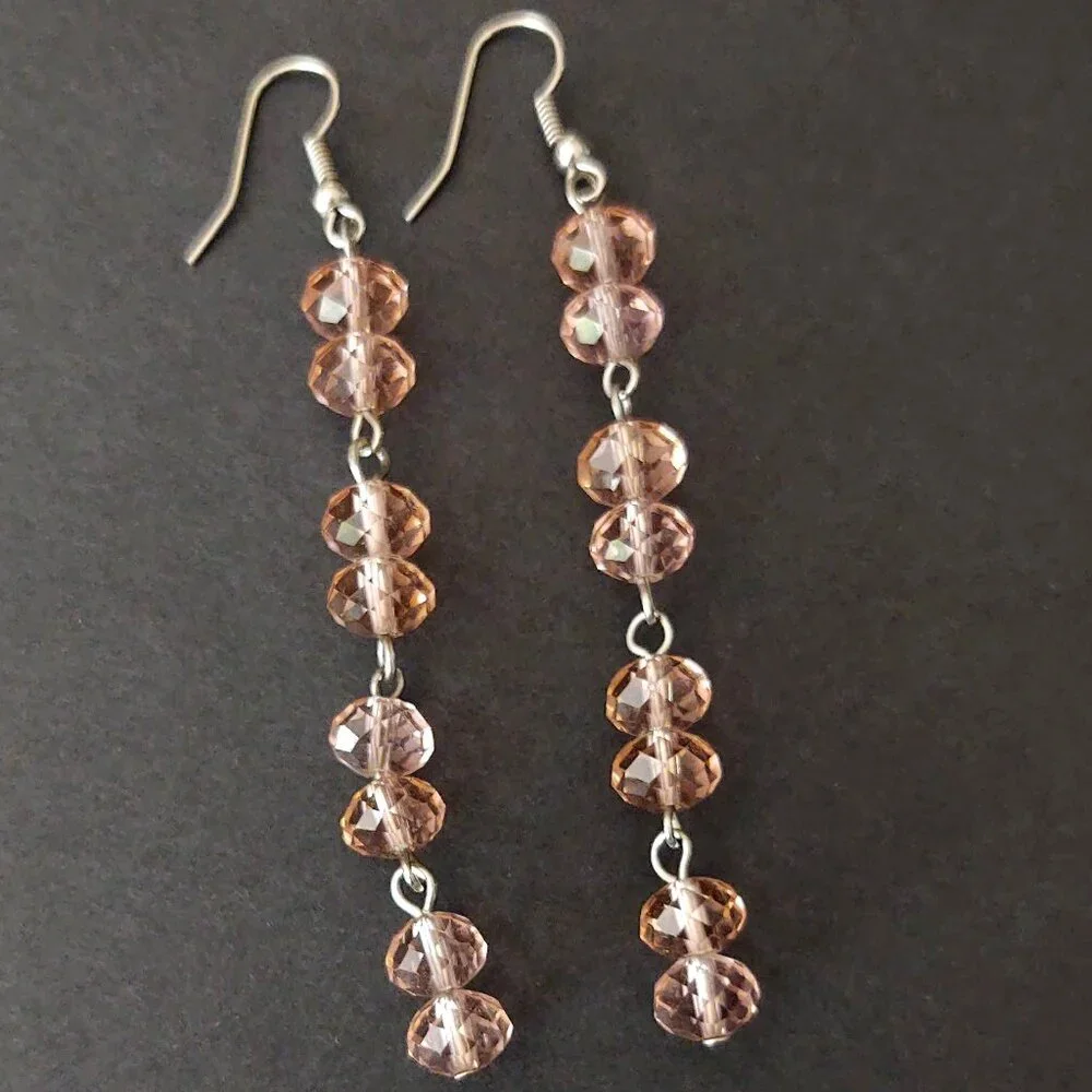 Faceted pink glass dangle earrings